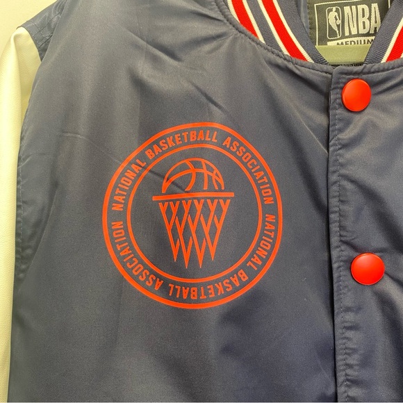 NBA Basketball White & Blue Color Block Snap Closure Bomber Jacket - Picture 2 of 10